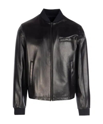 Prada Reversible Nappa Leather Bomber Jacket In Black