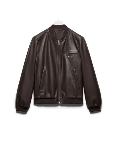 Prada Reversible Nappa Leather Bomber Jacket In Brown