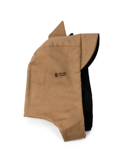 Prada Reversible Re-nylon And Camel-hair Hooded Scarf In Brown
