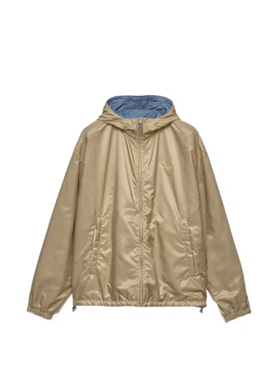 Prada Mens Brown Reversible Re-nylon Hooded Shell Jacket Xl In Neutral