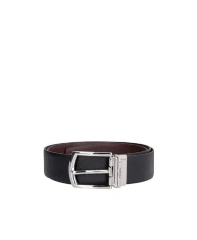 Prada Saffiano Leather Reversible Belt In Black