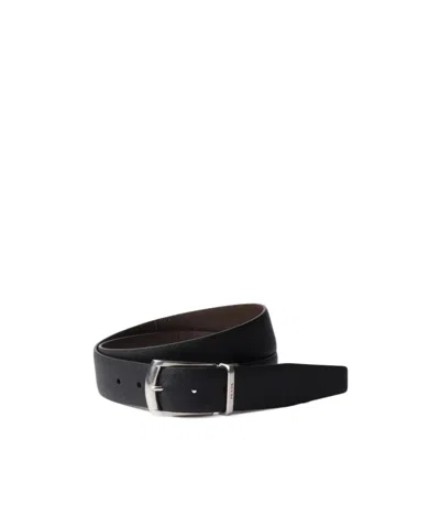 Prada Reversible Saffiano Leather Belt In Black
