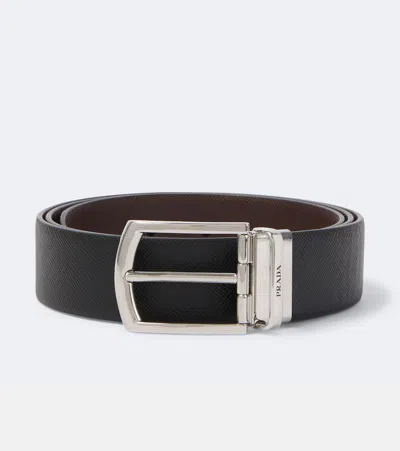 Prada Reversible Saffiano Leather Belt In Black