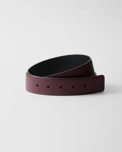 Prada Reversible Saffiano Leather Belt Strap In Granatrot/schwarz