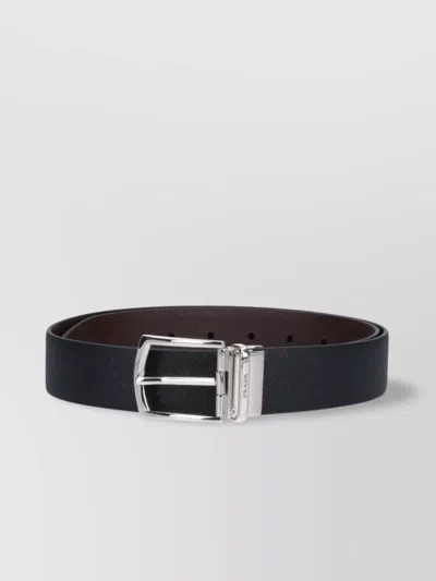 Prada Reversible Silver-tone Textured Belts In Black