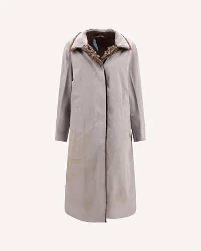 Prada Reversible Single-breasted Coat With Gocce Details In Gray