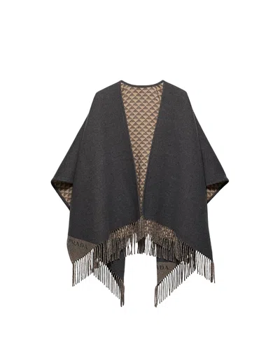 Prada Reversible Wool And Cashmere Poncho In Gray