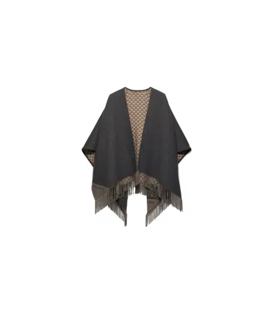 Prada Reversible Wool And Cashmere Poncho In Black