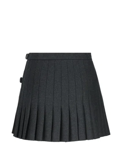 Prada Wool Cashmere Pleated Mini Skirt In Black
