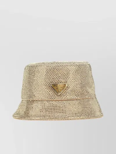 Prada Rhinestone-adorned Viscose Blend Hat In Beige