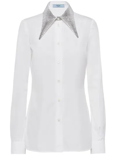 Prada Rhinestone-embellished Cotton Shirt In White