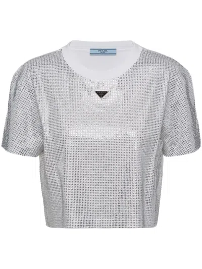 Prada Enamel Triangle-logo Cotton T-shirt In White