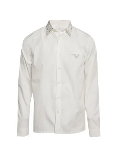 Pre-owned Prada Rhinestone-embellished Shirt In White