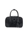 Prada Triangle Logo-embroidered Top Handle Bag In Black