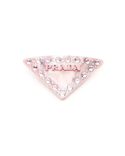 Prada Rhinestone Logo Hair Clip In Pink