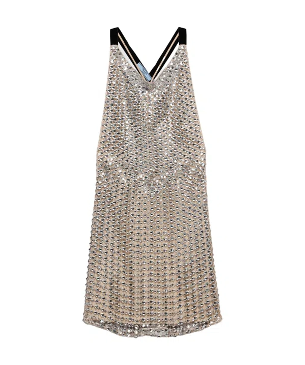rhinestone embroidered mesh mini-dress Anna White Rhinestone Mesh Mini Dress - XL Size - Women's Dresses