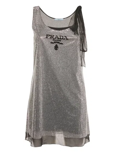 Pre-owned Prada Rhinestone Sequin Dress In Silver
