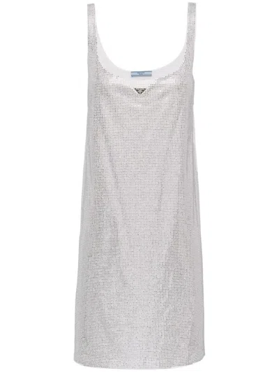 Prada Embroidered Jersey Dress In White