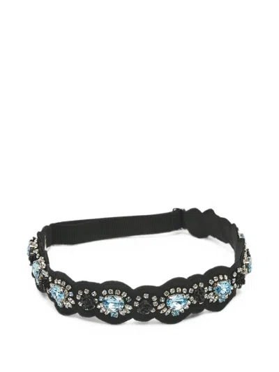 Pre-owned Prada Rhinestone-embellished Headband In Black