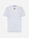 Prada White T-shirt In Jersey With Embroidered Triangle Logo Women In Bianco
