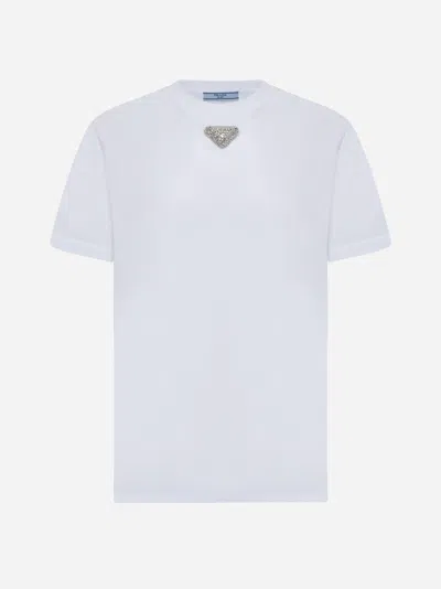 PRADA RHINESTONES PLAQUE COTTON T-SHIRT