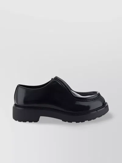 Prada Leather Lace-up Shoes With Chunky Sole And Logoed Rubber Inserts In Black