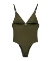 Prada Rib Knitted One-piece Swimsuit In Camouflage Green
