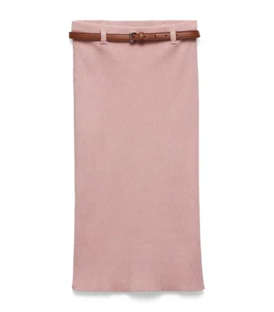 Prada Ribbed Belted Midi Skirt In Pink