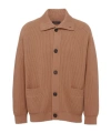 Prada Cashmere Ribbed Texture Cardigan With Patch Pockets In Brown