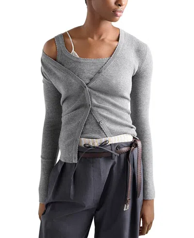 Prada Ribbed Cashmere Cardigan In Gray