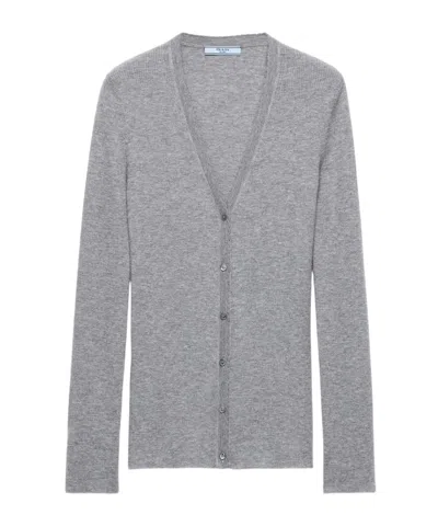 Prada Ribbed Cashmere Cardigan In White
