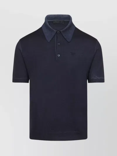 Prada Ribbed Collar Cashmere Polo Shirt