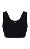Prada Triangle Logo Ribbed Jersey Crop Top In Black