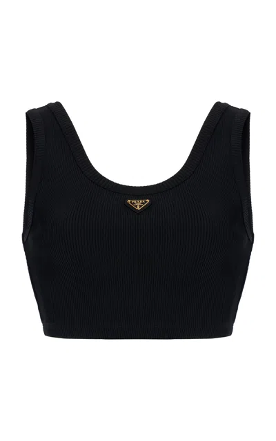 PRADA RIBBED COTTON JERSEY CROP TOP