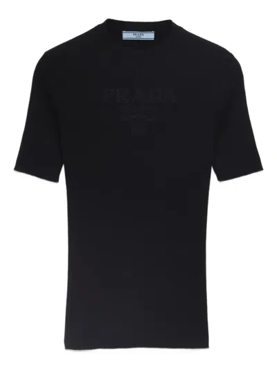 Prada Ribbed Cotton Sweater In Black