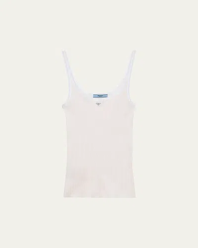 Prada Ribbed Cotton Tank Top In White