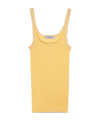 PRADA PRADA LACE-DETAILED RIBBED TANK TOP