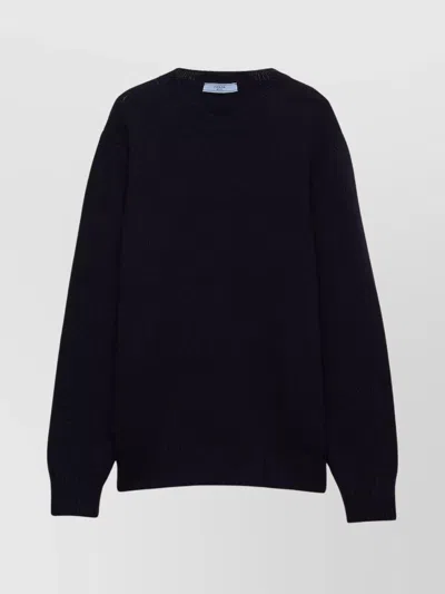 Prada Ribbed Crew Neck Knitwear With Long Sleeves In Black
