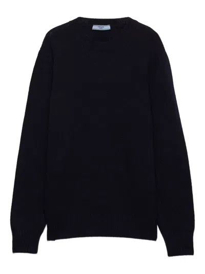 Prada Ribbed Crew-neck Sweater In Blue