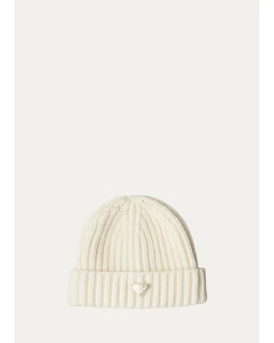 Prada Ribbed Crochet Beanie In Natural