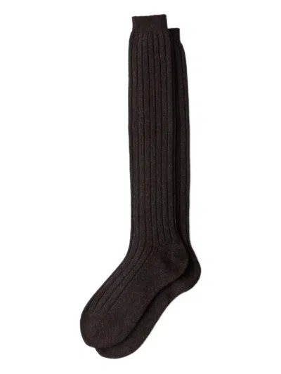 Prada Ribbed Knit Ankle Socks In Brown