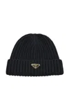 Prada Womens Black Logo-embellished Knitted Wool Beanie In Black