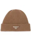 Prada Ribbed-knit Cashmere Beanie In Brown