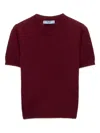 Prada Womens Burgundy Short-sleeve Knitted Cashmere Jumper In Red