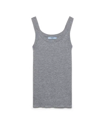 Prada Ribbed Knit Cashmere Tank Top In Grey