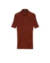 Prada Ribbed Knit Cotton Polo Shirt In Brown