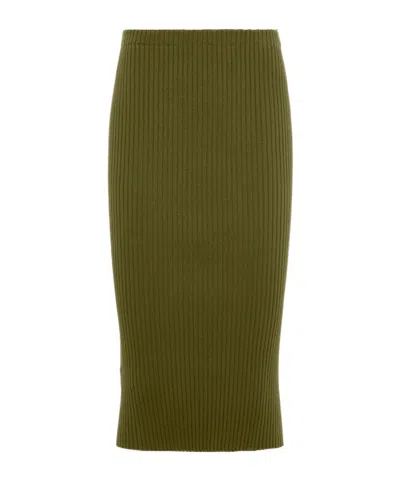 Prada Ribbed Knit Cotton Skirt In Green