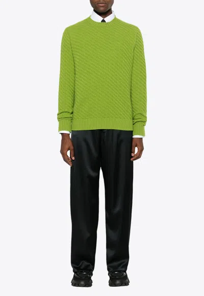 Prada Ribbed Knit Crewneck Sweater In Green