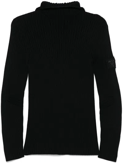 PRADA PRADA RIBBED-KNIT HOODIE