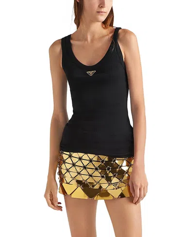 Prada Ribbed Knit Jersey Tank Top In Black